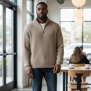 Arizona Jean Company Men's Zip Up Sweater - Brown,Small,100% Cotton.